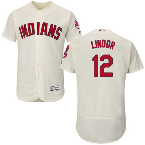 Indians #12 Francisco Lindor Cream Flexbase Authentic Collection Stitched MLB Jersey - Click Image to Close